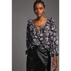 NWT Anthropologie Mille May Top Size XXS Tropical Floral Blouse Ruffle #G4407